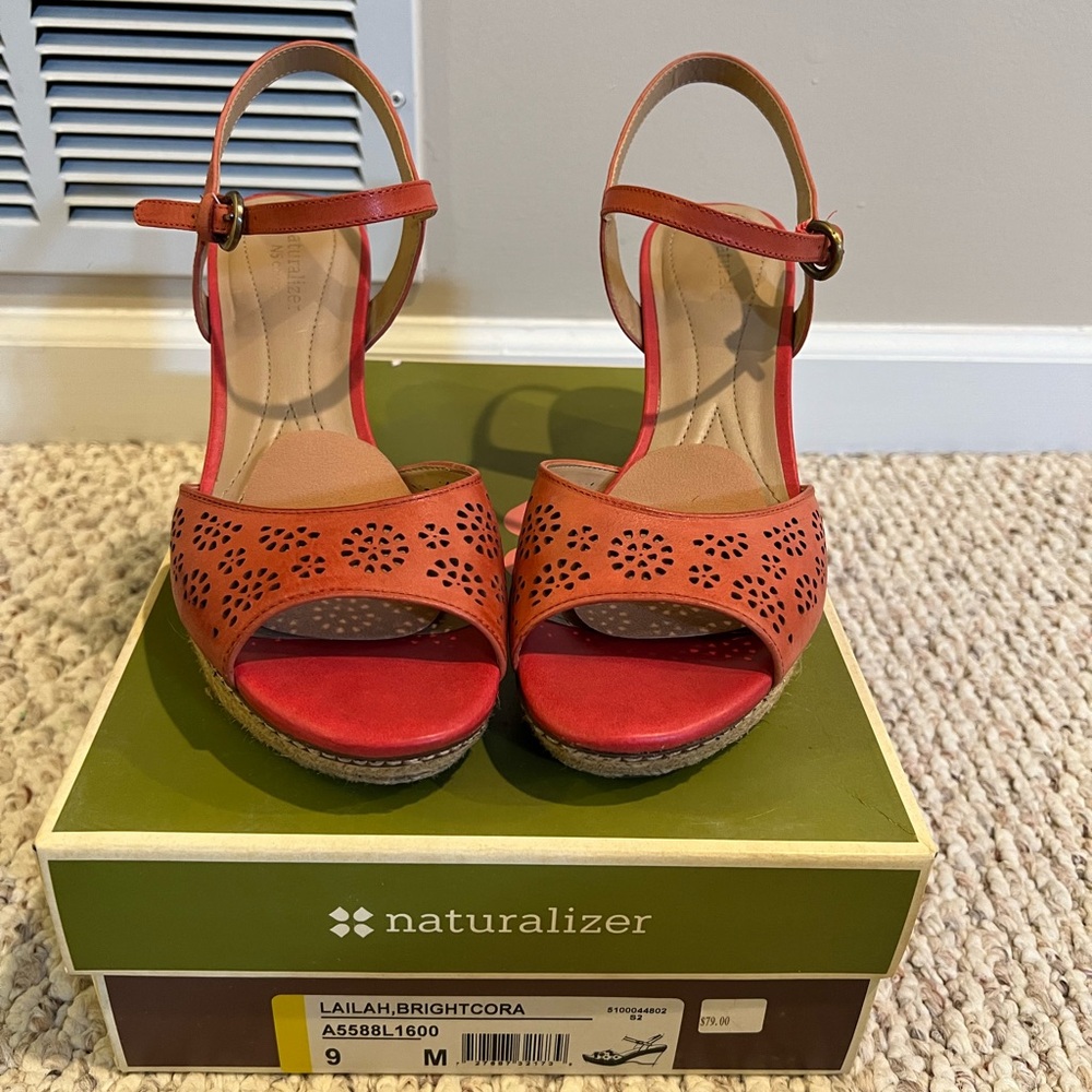 Naturalizer Open Toe Wedges - Coral - 9M